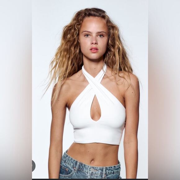 Zara Tops - Zara White Halter Crop Top Size Large  NWT